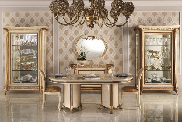 Mesa de comedor, mesa, muebles, cómoda, vitrina, juego de 5 piezas. Conjunto de grupo de comedor diseño.