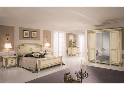 Conjunto de dormitorio clásico Mesitas de noche Cama Estilo Madera Cama Muebles italianos 6 piezas