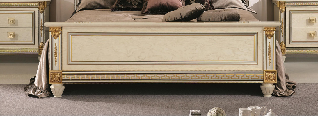 Conjunto de dormitorio clásico Mesitas de noche Cama Estilo Madera Cama Muebles italianos 6 piezas