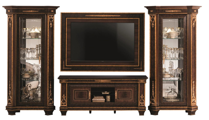 Conjunto completo de sala de estar, combinación de salón de 4 piezas. Mueble de salón de madera con 2 vitrinas nuevo