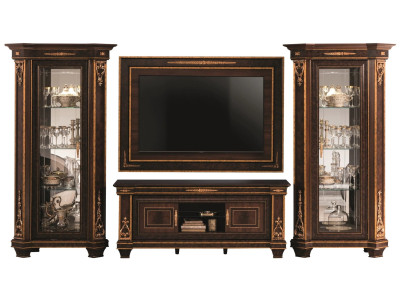 Conjunto completo de sala de estar, combinación de salón de 4 piezas. Mueble de salón de madera con 2 vitrinas nuevo