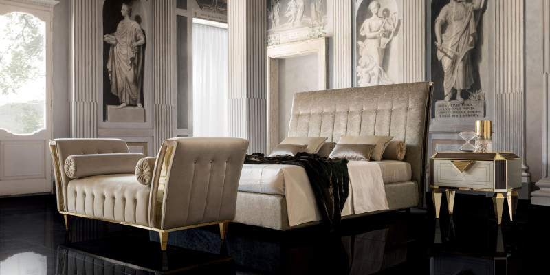 Cama 2x Mesita de noche Chaiselounge Juego de dormitorio de 4 piezas Muebles Moderno Lujo Camas