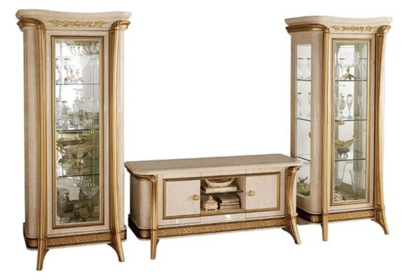 Conjunto de salón: aparador, 2 vitrinas, muebles de pared de sala de estar diseño arredoclassic de 3 piezas.