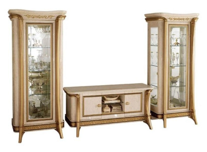 Conjunto de salón: aparador, 2 vitrinas, muebles de pared de sala de estar diseño arredoclassic de 3 piezas.
