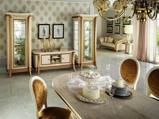 Conjunto de salón: aparador, 2 vitrinas, muebles de pared de sala de estar diseño arredoclassic de 3 piezas.
