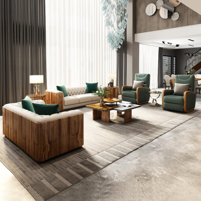 Muebles de lujo Conjunto de sofás Sofá de sofá Diseñador de muebles 4 piezas Cuero