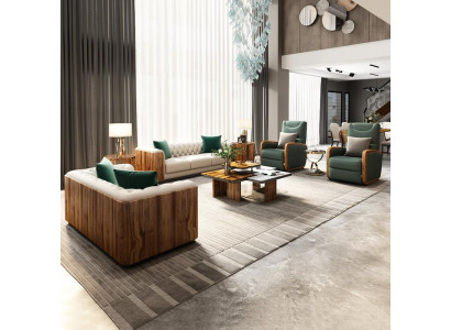 Muebles de lujo Conjunto de sofás Sofá de sofá Diseñador de muebles 4 piezas Cuero