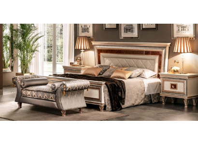 Juego de dormitorio de lujo de 4 piezas. Cama + 2 mesitas de noche + Chaise Longue diseño cama.