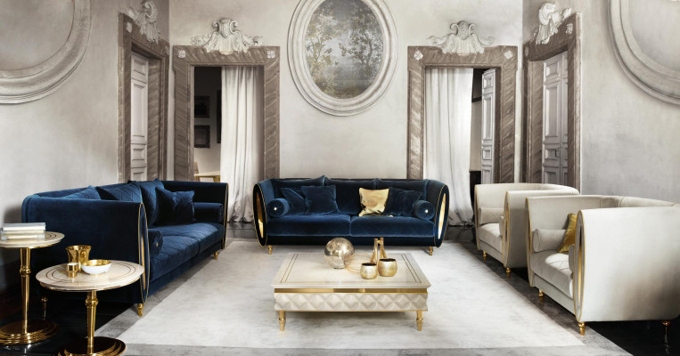 Conjunto de sofás sofá sofá 3 + 1 sala de estar muebles de diseño clásico.