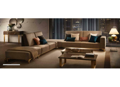 Sofá de esquina en forma de L con tapizado de tela de cuero de tapicería de sofá de sala de estar.