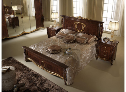 Cama doble Cama Madera Diseño Camas Estilo antiguo Barroco Rococó 2 mesitas de noche Nuevas