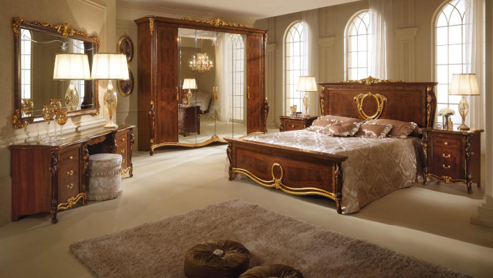 Cama doble Cama Madera Diseño Camas Estilo antiguo Barroco Rococó 2 mesitas de noche Nuevas