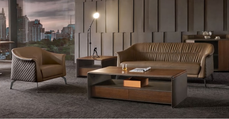 Set de sofás para diseño, decoración de cojines, sofás, cuero, relajación moderna.