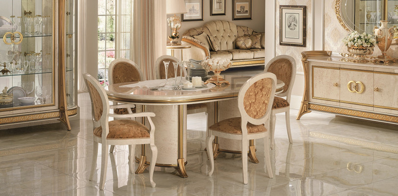 Conjunto de comedor italiano, silla de grupo de mesa de comedor 7 piezas. arredoclassic