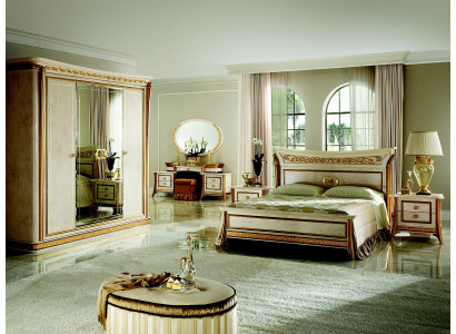 Cama + mesita de noche real Dormitorio Cama tapizada Muebles de diseño rococó