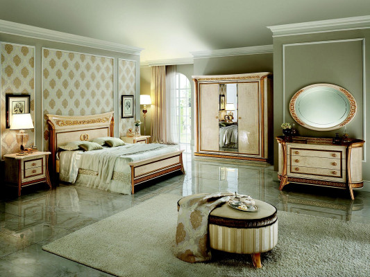 Cama + mesita de noche real Dormitorio Cama tapizada Muebles de diseño rococó