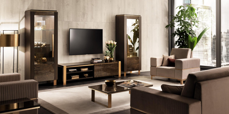 Mueble de TV Elegante con vitrina clásica de diseño de salón, 3 piezas.