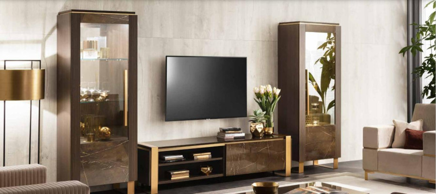 Conjunto de muebles de sala: aparador de diseñador para sala de estar, 2 vitrinas, 3 piezas.