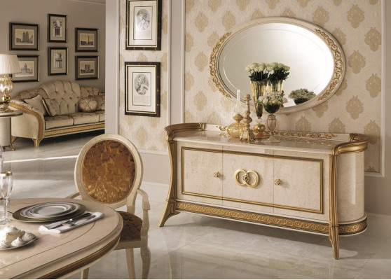 Cómoda de madera estilo barroco con espejo, muebles de lujo italianos, juego de 2 piezas nuevo.