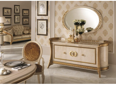 Cómoda de madera estilo barroco con espejo, muebles de lujo italianos, juego de 2 piezas nuevo.