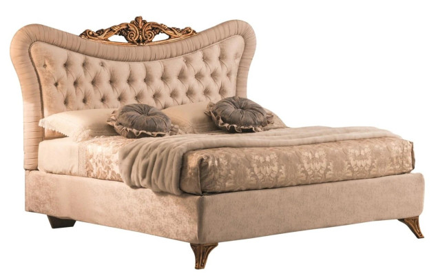 Camas Chesterfield Diseño Cama doble Muebles Tapicería Tela Beige 180x200 Cama
