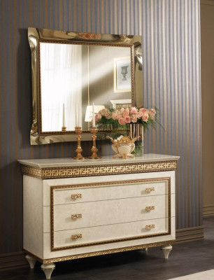 Muebles italianos de madera 2 piezas Set estilo muebles barrocos de lujo cómoda con espejo nuevo
