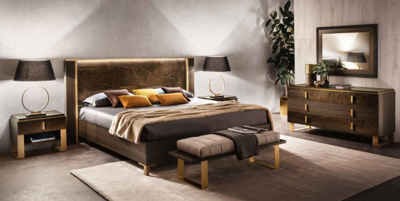Conjunto de cama para dormitorio, diseño moderno de lujo, 2 mesitas de noche italianas de 3 piezas.