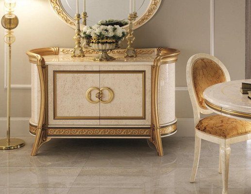 Diseño de muebles estilo barroco, cómoda, armario beige de lujo en madera, muebles italianos nuevos.