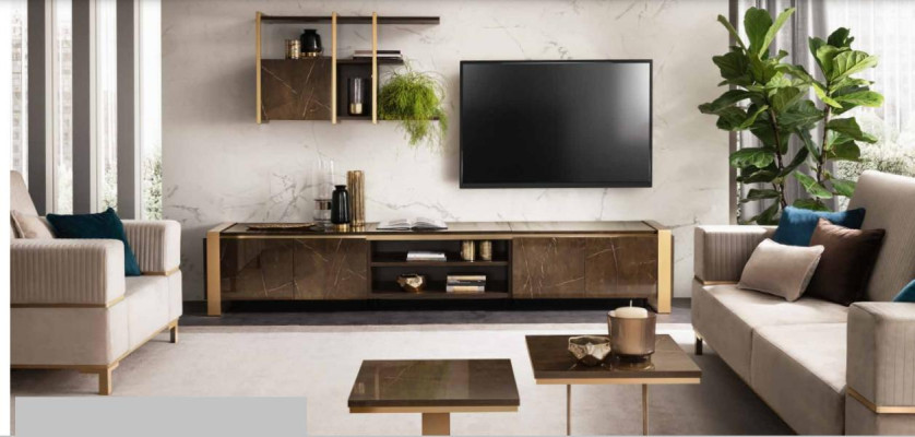 Mueble de lujo, mueble para TV, aparador de TV xxl, armario, mesa de sala de estar de madera nuevo.