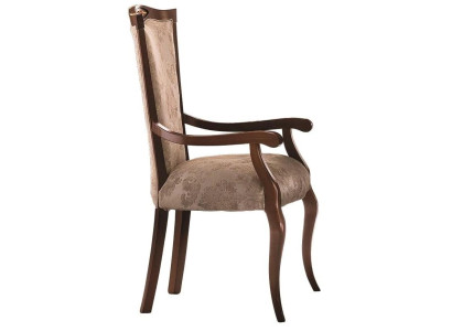Silla Marrón Diseño Sala de estar Comedor Madera Sillas Tapizadas con Apoyabrazos respaldo