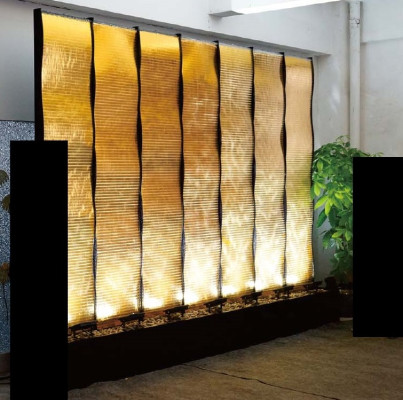 Pared de agua grande decorativa de acero inoxidable con iluminación LED, fabricada a medida.