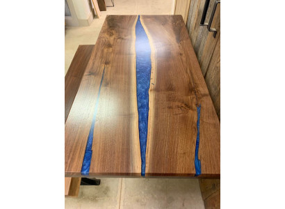 Mesa de resina epoxi con cascada de agua, mesas de resina de madera real, muebles macizos.