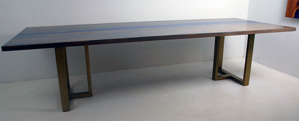 Mesa de resina epoxi, mesa de comedor de madera real, muebles macizos de resina epoxi de cascada de agua