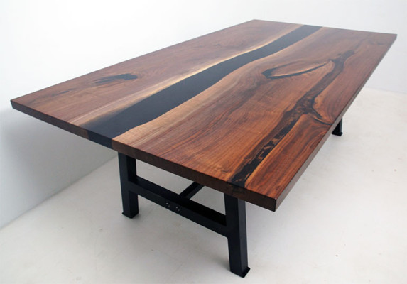 Mesa de comedor de resina epoxi de madera real, muebles macizos de mesa de epoxy nuevo.