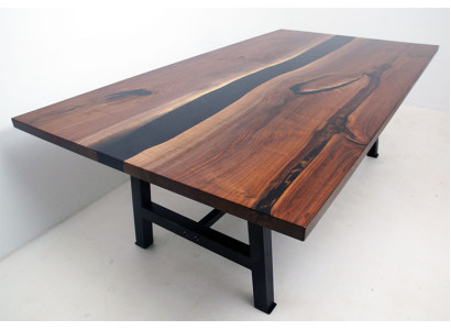 Mesa de comedor de resina epoxi de madera real, muebles macizos de mesa de epoxy nuevo.