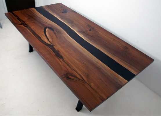 Mesa de comedor de resina epoxi de madera real, muebles macizos de mesa de epoxy nuevo.