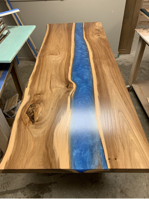 Mesa de comedor mesas de resina epoxi, mesa de resina epoxi de madera maciza de agua cascada muebles reales.