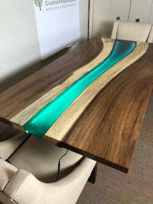Mesa de comedor de resina epoxi de mesa hecha de madera de epoxy real de diseño masivo 240x100