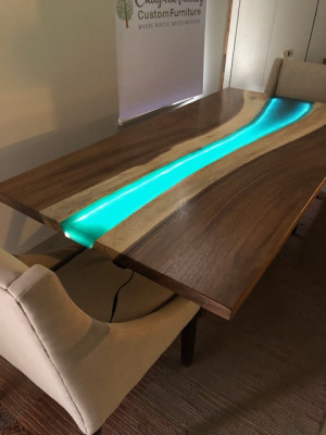 Mesa de comedor de resina epoxi de mesa hecha de madera de epoxy real de diseño masivo 240x100