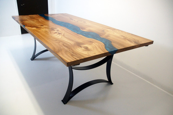 Mesa mesa de comedor mesas de resina epoxi muebles de diseño macizo 240x100 madera real epoxi