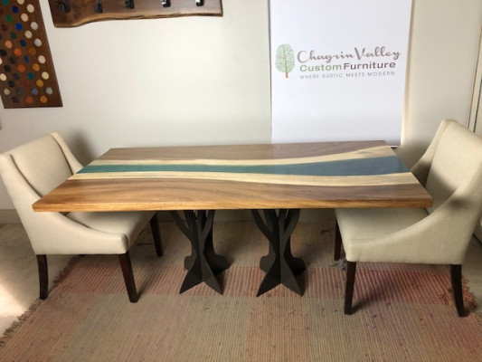 Epoxi de resina mesa de comedor de madera maciza real, mesa de epoxi de cascada de muebles de 240x100 Nueva