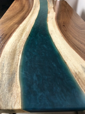 Epoxi de resina mesa de comedor de madera maciza real, mesa de epoxi de cascada de muebles de 240x100 Nueva