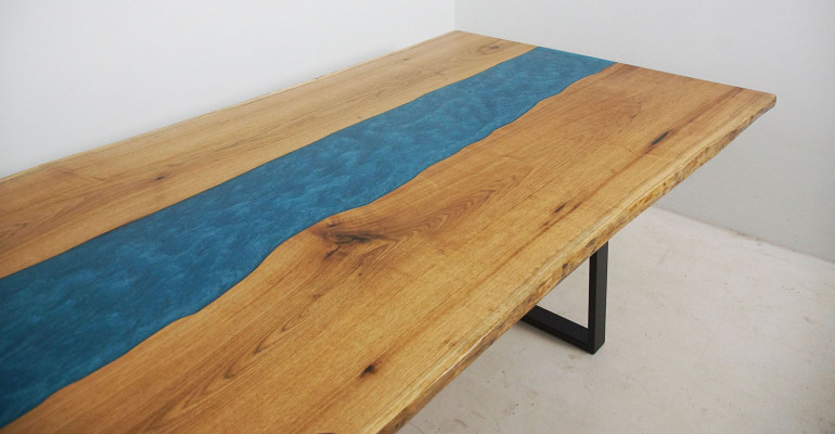 Mesa de comedor River Table Mesa de madera real Epoxi Resina 260x100 Maciza