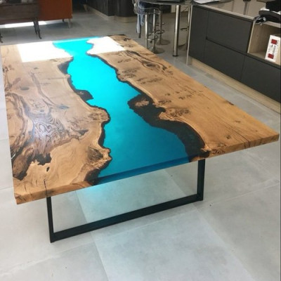 Río Mesas Mesa de comedor Diseño de mesa Muebles modernos 220x100 Resina epoxi Océano Mar