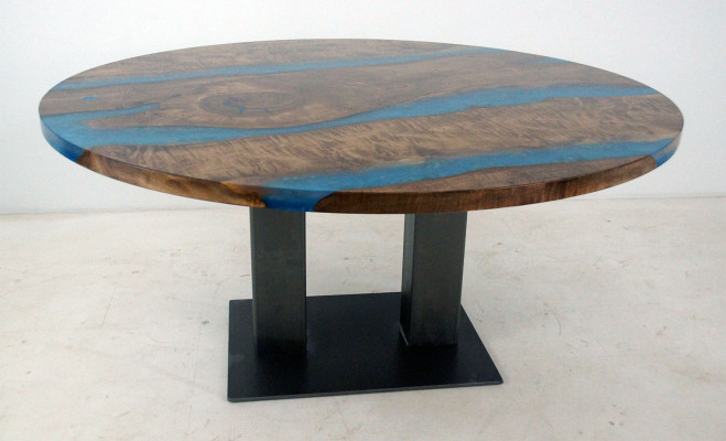 Mesa redonda de comedor River Table madera real Mesa de río 150 cm Mesas Resina epoxi