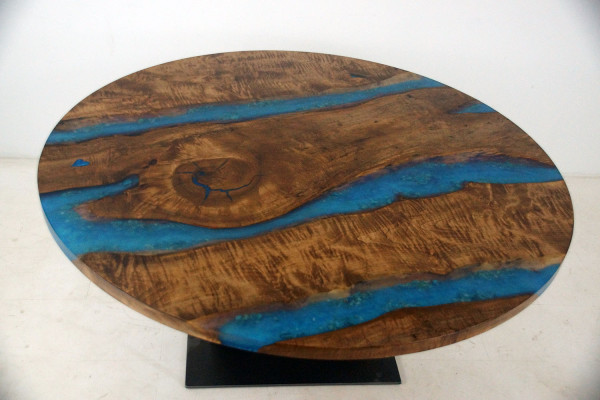 Mesa redonda de comedor River Table madera real Mesa de río 150 cm Mesas Resina epoxi