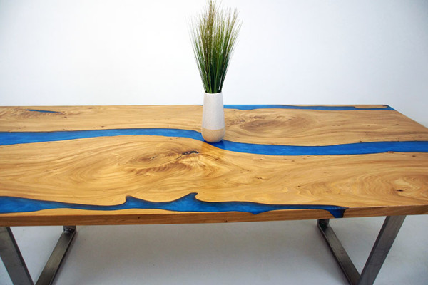 Mesas Mesa de comedor Mesa de diseño moderno Mar Mobiliario de río 220x90 Resina epoxi Océano