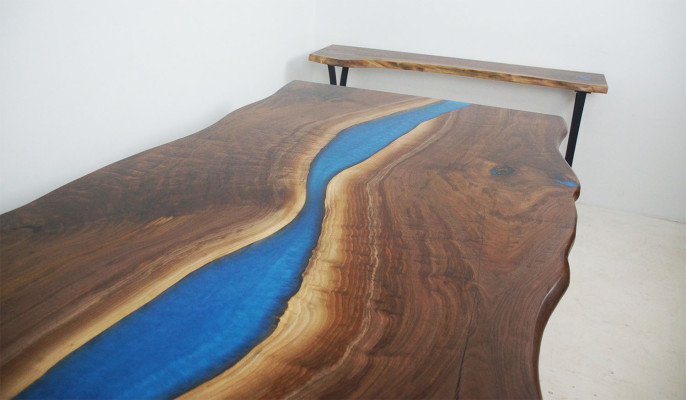 Mesa de comedor River Table madera maciza de 220x100 con resina epoxi
