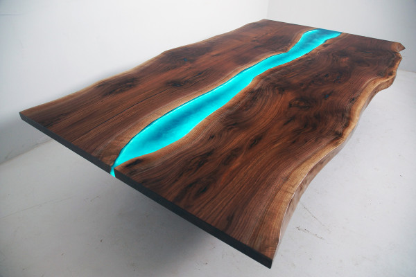 Mesa de río de mesa de comedor Mesa de río Macizo Decoración Mesas 240x100 Resina epoxi Mar