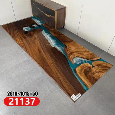 Resina de epoxi Mesa de río Madera maciza real Agua azul Tabla Epoxy